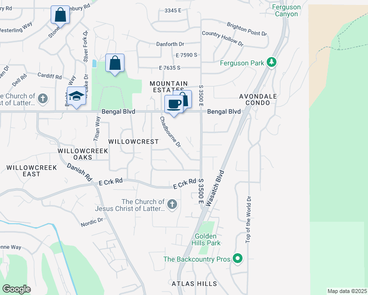 map of restaurants, bars, coffee shops, grocery stores, and more near 7919 Chadbourne Drive in Salt Lake City