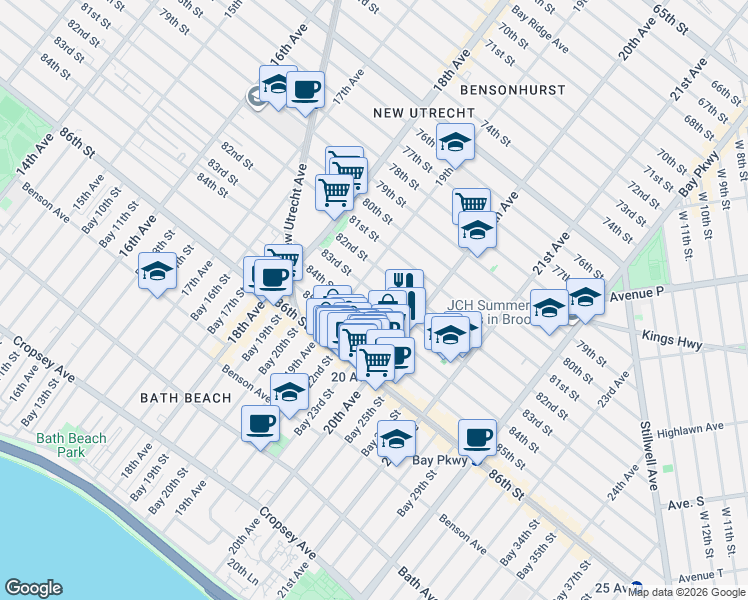 map of restaurants, bars, coffee shops, grocery stores, and more near 1926 83rd Street in Brooklyn