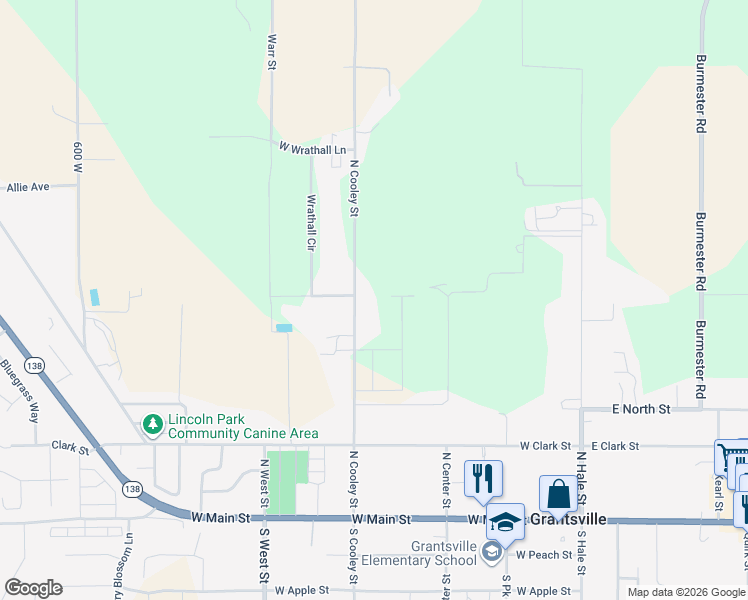 map of restaurants, bars, coffee shops, grocery stores, and more near 304 North Cooley Street in Grantsville