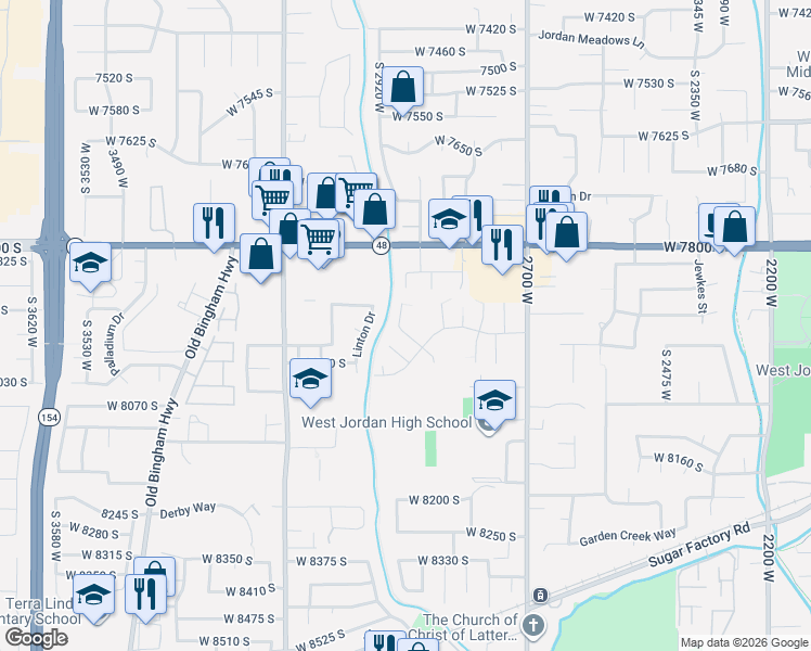 map of restaurants, bars, coffee shops, grocery stores, and more near 7925 South 2940 West in West Jordan