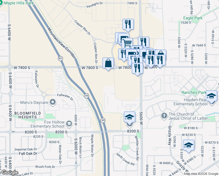 map of restaurants, bars, coffee shops, grocery stores, and more near in West Jordan