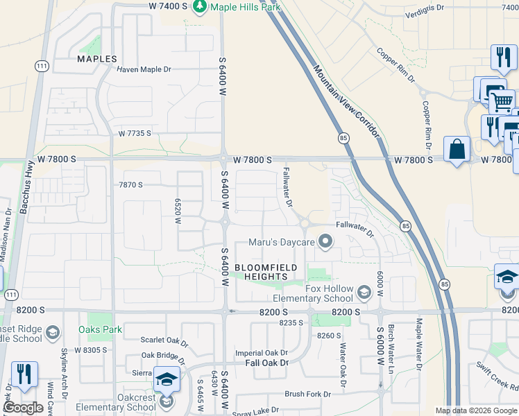 map of restaurants, bars, coffee shops, grocery stores, and more near 7944 South Lake Powell Road in West Jordan
