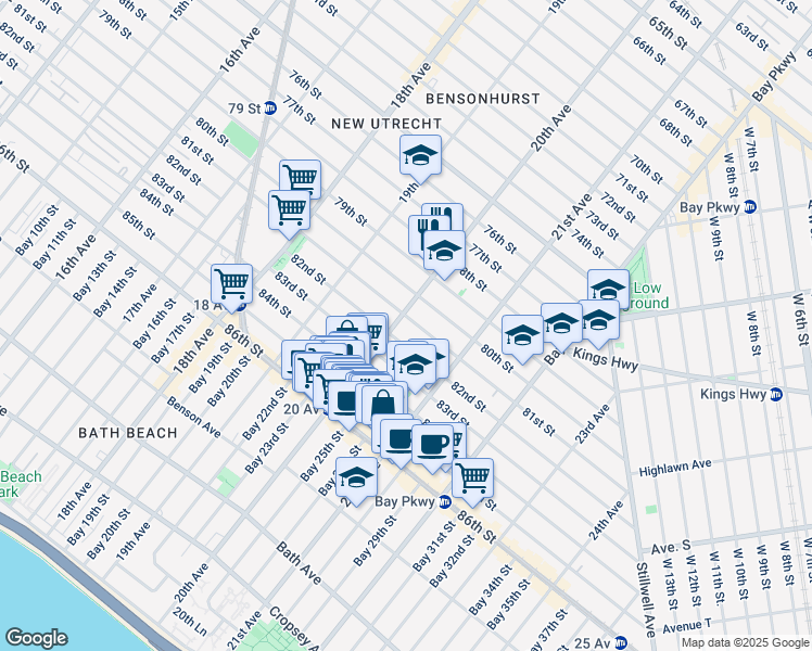 map of restaurants, bars, coffee shops, grocery stores, and more near 2029 82nd Street in Brooklyn