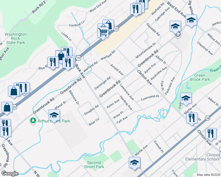 map of restaurants, bars, coffee shops, grocery stores, and more near 720 Coolidge Avenue in North Plainfield