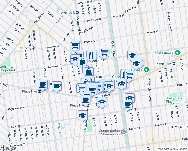 map of restaurants, bars, coffee shops, grocery stores, and more near 402 Quentin Road in Brooklyn