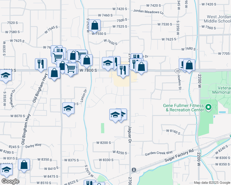 map of restaurants, bars, coffee shops, grocery stores, and more near 7942 South 2800 West in West Jordan