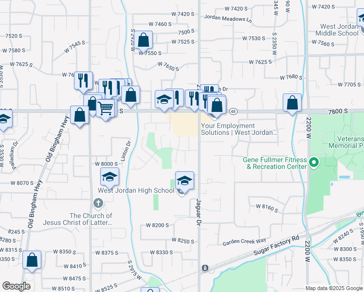 map of restaurants, bars, coffee shops, grocery stores, and more near 7935 South 2800 West in West Jordan