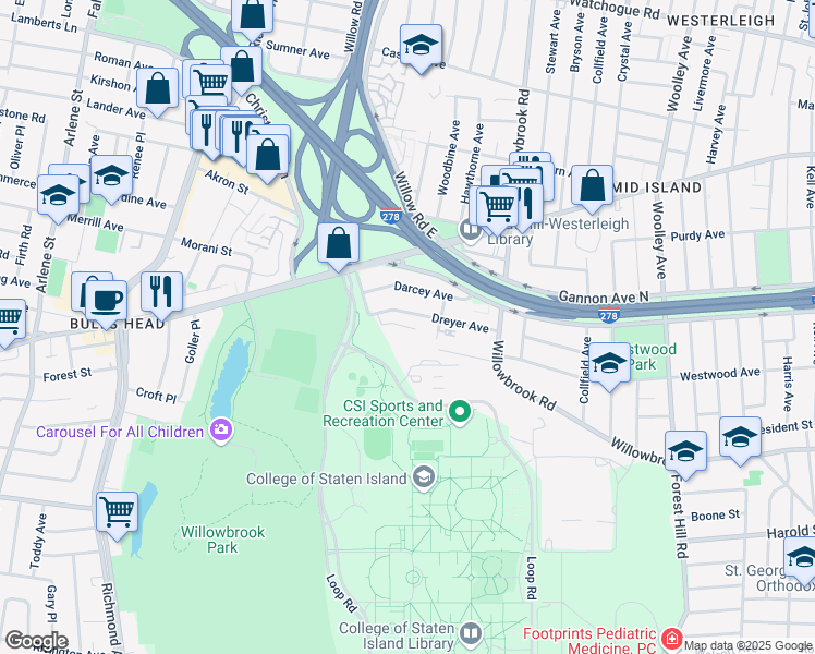 map of restaurants, bars, coffee shops, grocery stores, and more near 442 Hawthorne Avenue in Staten Island