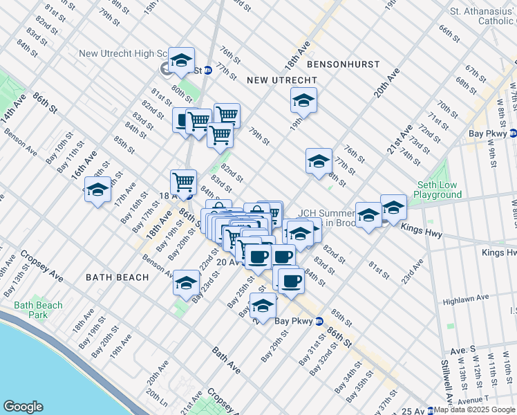 map of restaurants, bars, coffee shops, grocery stores, and more near 1935 83rd Street in Brooklyn