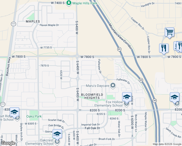 map of restaurants, bars, coffee shops, grocery stores, and more near 7944 South Lake Powell Road in West Jordan