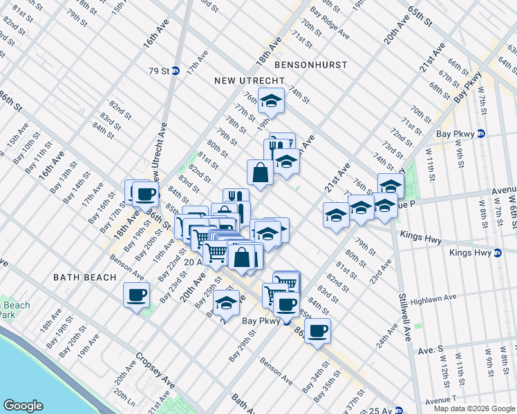 map of restaurants, bars, coffee shops, grocery stores, and more near 2029 82nd Street in Brooklyn