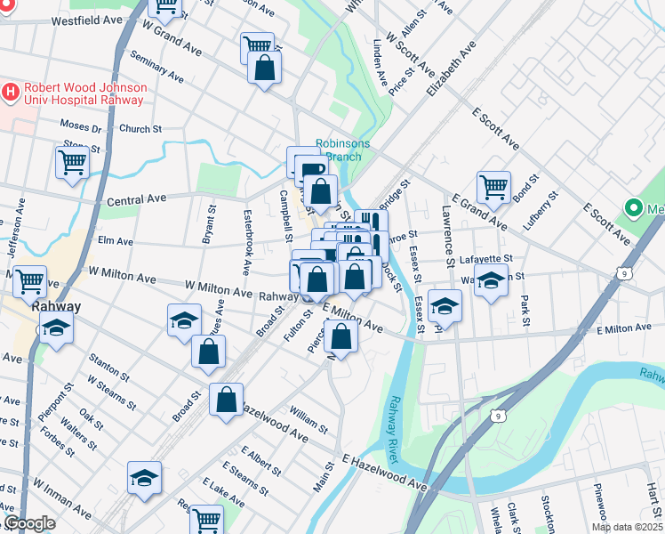 map of restaurants, bars, coffee shops, grocery stores, and more near in Rahway