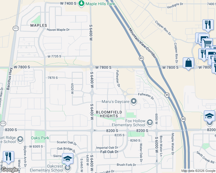 map of restaurants, bars, coffee shops, grocery stores, and more near 7944 South Lake Powell Road in West Jordan