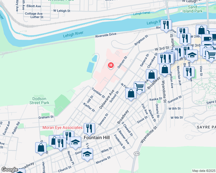 map of restaurants, bars, coffee shops, grocery stores, and more near 827 North Bishopthorpe Street in Fountain Hill
