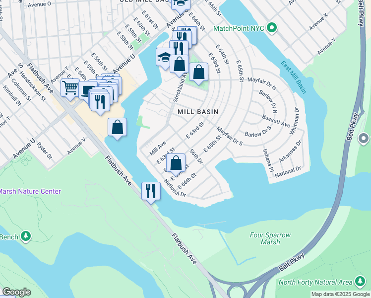 map of restaurants, bars, coffee shops, grocery stores, and more near 2268 56th Drive in Brooklyn