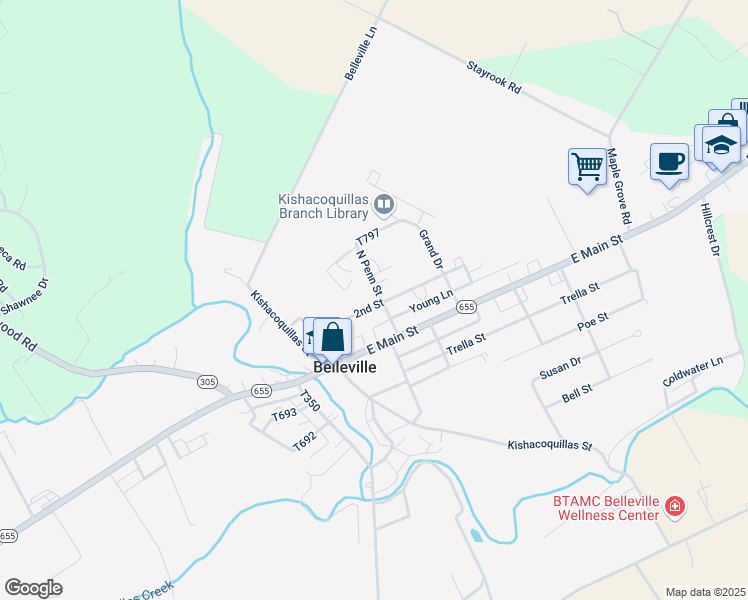 map of restaurants, bars, coffee shops, grocery stores, and more near 52 North Penn Street in Belleville