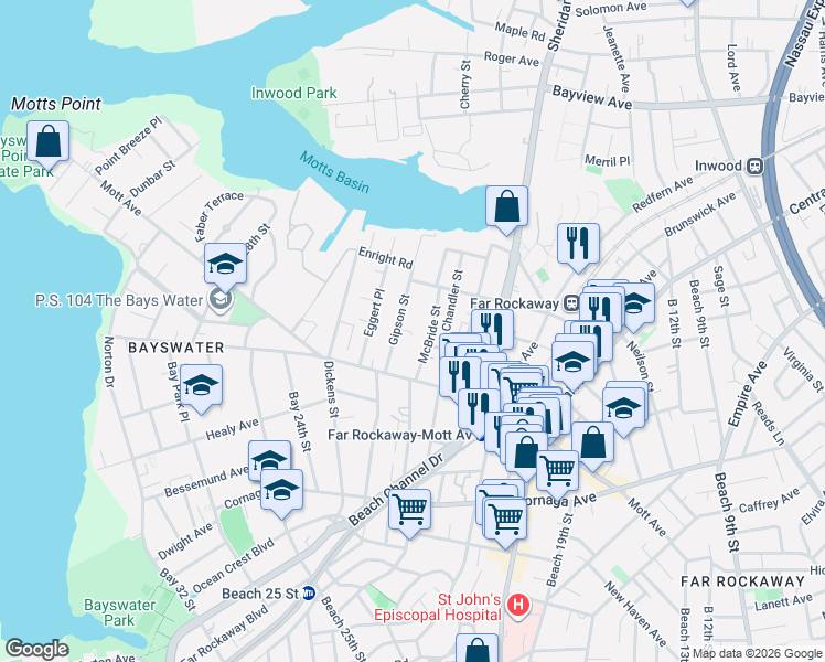 map of restaurants, bars, coffee shops, grocery stores, and more near 13-70 Gipson Street in Queens