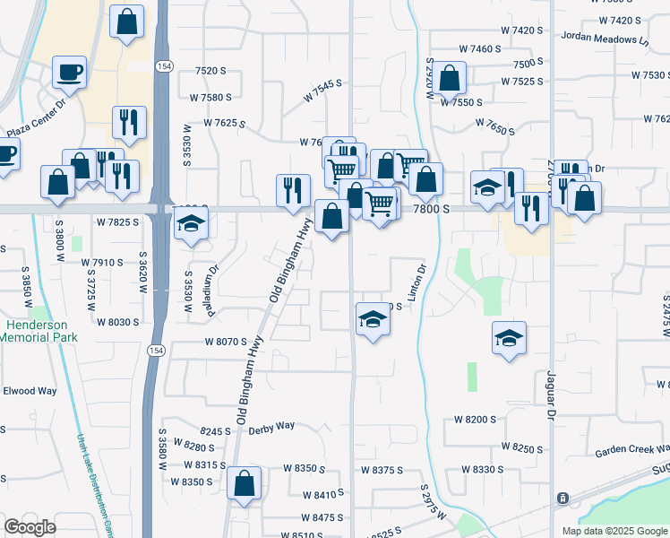 map of restaurants, bars, coffee shops, grocery stores, and more near in West Jordan