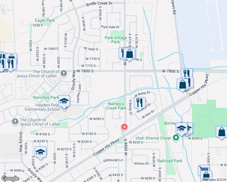 map of restaurants, bars, coffee shops, grocery stores, and more near 4883 West 7800 South in West Jordan