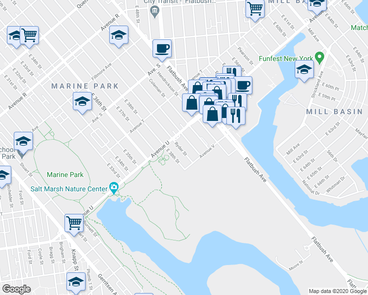 map of restaurants, bars, coffee shops, grocery stores, and more near 2216 Kimball Street in Brooklyn