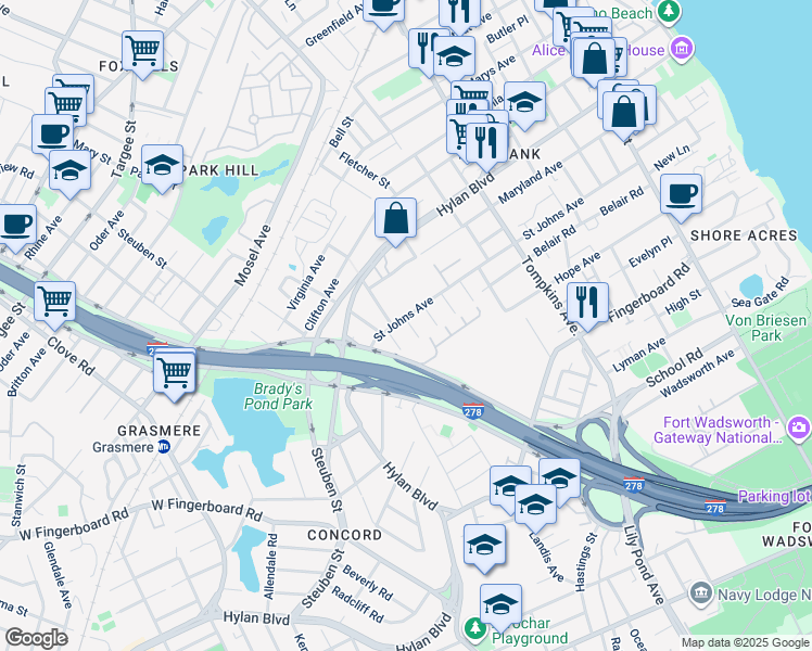 map of restaurants, bars, coffee shops, grocery stores, and more near 410 Maryland Avenue in Staten Island