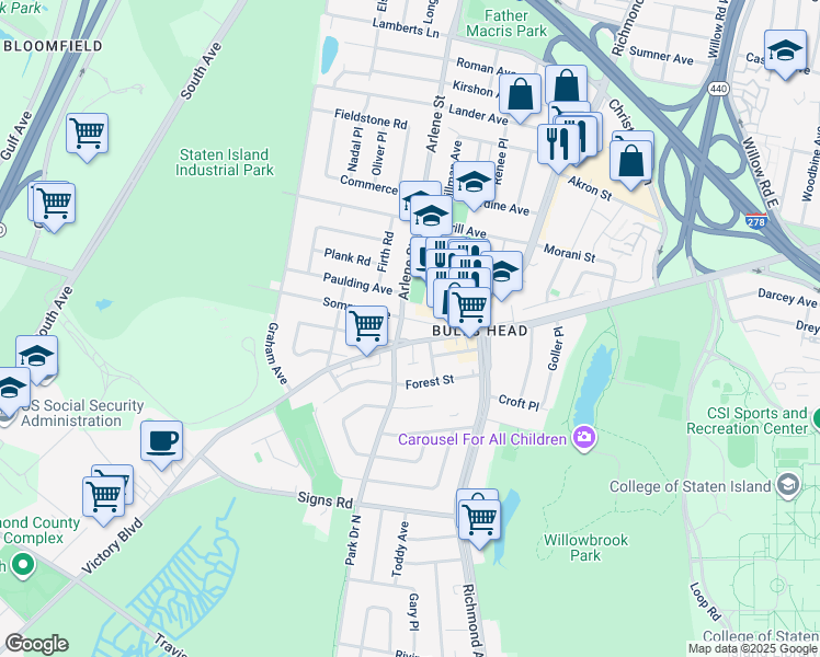 map of restaurants, bars, coffee shops, grocery stores, and more near 61 Sommer Avenue in Staten Island