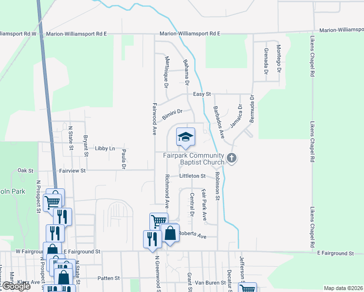 map of restaurants, bars, coffee shops, grocery stores, and more near 966 Bikini Drive in Marion