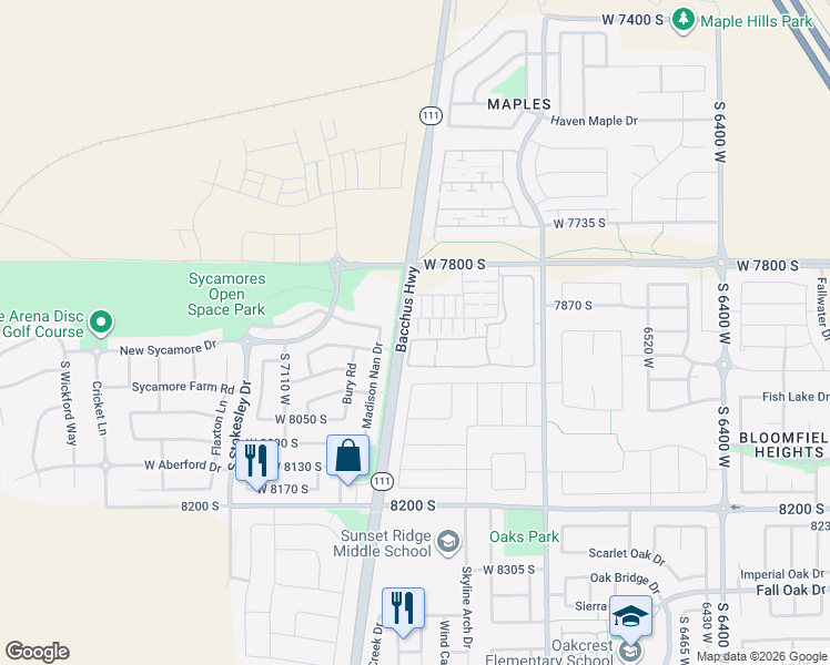 map of restaurants, bars, coffee shops, grocery stores, and more near 7918 South Ares Court in West Jordan