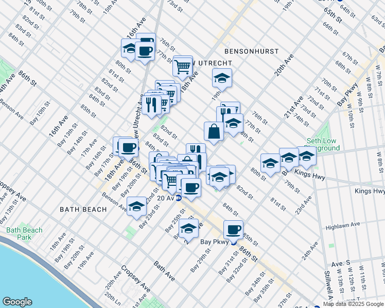 map of restaurants, bars, coffee shops, grocery stores, and more near 1946 81st Street in Brooklyn