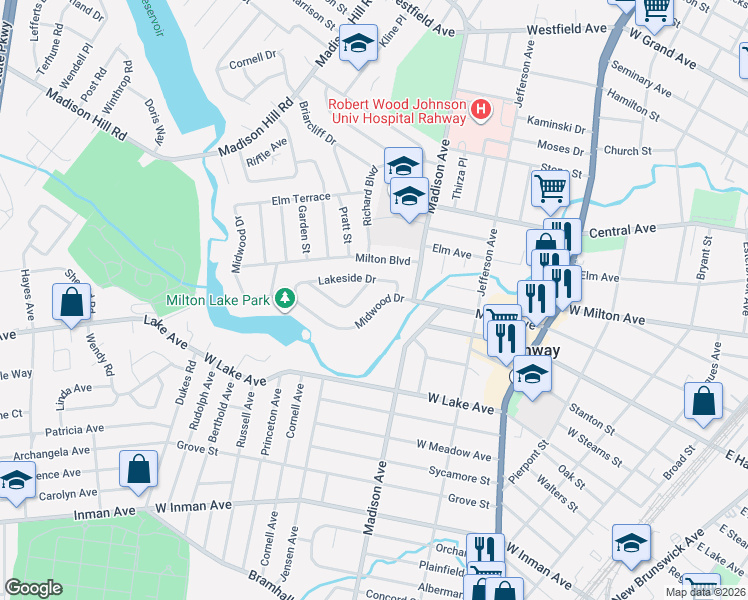 map of restaurants, bars, coffee shops, grocery stores, and more near 817 Midwood Drive in Rahway