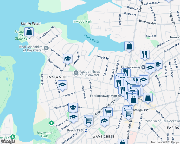 map of restaurants, bars, coffee shops, grocery stores, and more near 13-51 Dickens Street in Queens