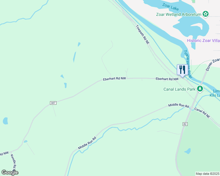 map of restaurants, bars, coffee shops, grocery stores, and more near 8589 Eberhart Road Northwest in Dover