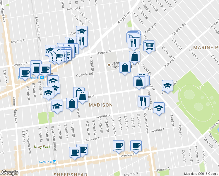 map of restaurants, bars, coffee shops, grocery stores, and more near 3854 Bedford Avenue in Brooklyn