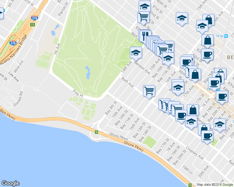 map of restaurants, bars, coffee shops, grocery stores, and more near 228 Bay 7th Street in Brooklyn