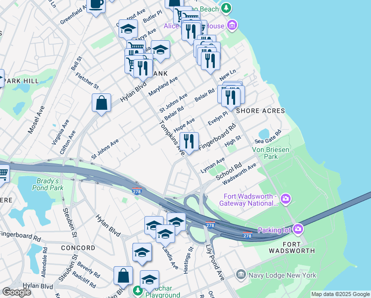 map of restaurants, bars, coffee shops, grocery stores, and more near 23 Wilton Court in Staten Island