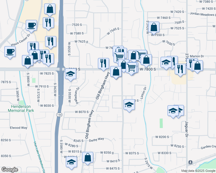 map of restaurants, bars, coffee shops, grocery stores, and more near 7905 W Old Bingham Highway in West Jordan