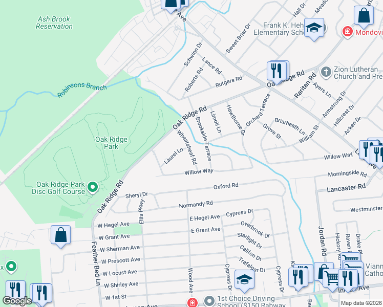 map of restaurants, bars, coffee shops, grocery stores, and more near 44 Wheatsheaf Road in Clark