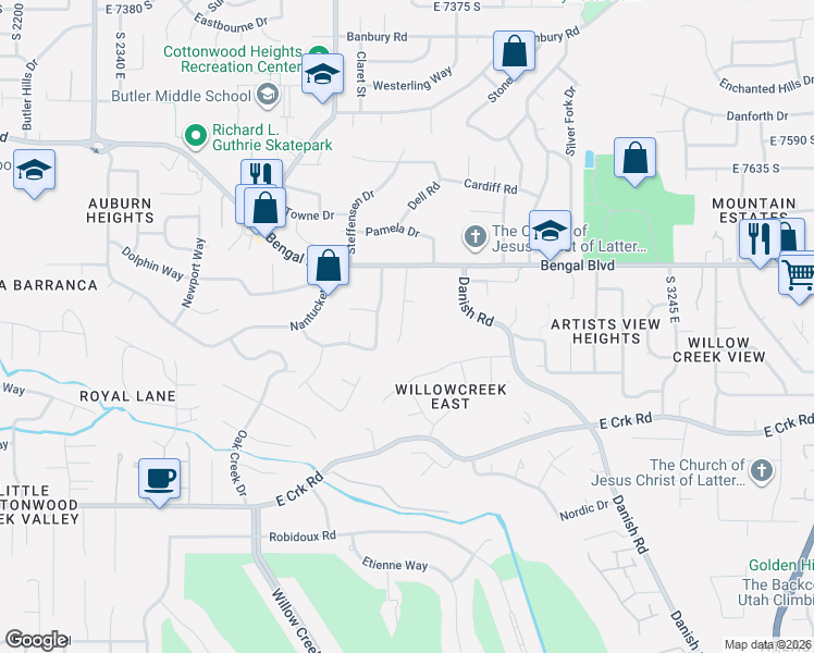 map of restaurants, bars, coffee shops, grocery stores, and more near 7878 Danish Pine Lane in Cottonwood Heights