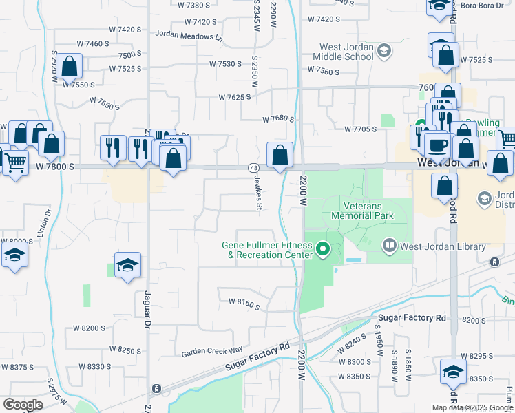 map of restaurants, bars, coffee shops, grocery stores, and more near 2337 Nathanael Way in West Jordan