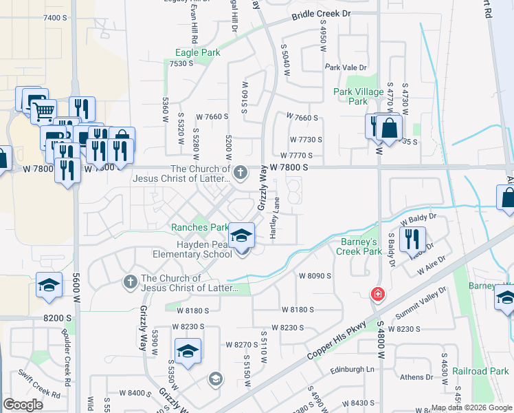 map of restaurants, bars, coffee shops, grocery stores, and more near 5098 West 7870 South in West Jordan