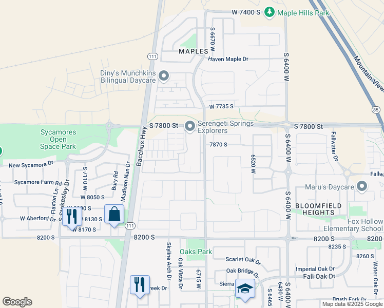 map of restaurants, bars, coffee shops, grocery stores, and more near 7898 S Serenera Way in West Jordan