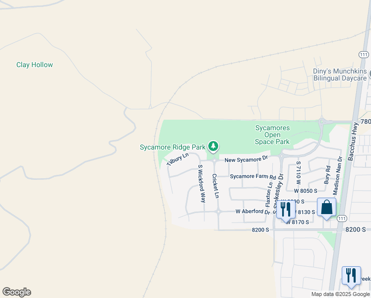 map of restaurants, bars, coffee shops, grocery stores, and more near 7488 Tilbury Lane in West Jordan