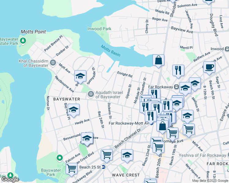 map of restaurants, bars, coffee shops, grocery stores, and more near 1365 Eggert Place in Queens