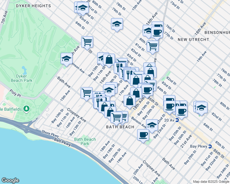 map of restaurants, bars, coffee shops, grocery stores, and more near in Brooklyn