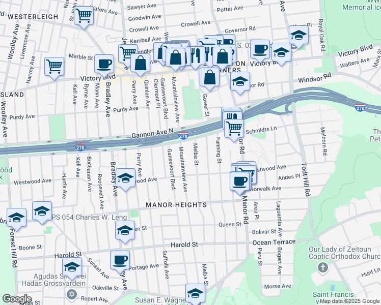 map of restaurants, bars, coffee shops, grocery stores, and more near 16 Melba Street in Staten Island