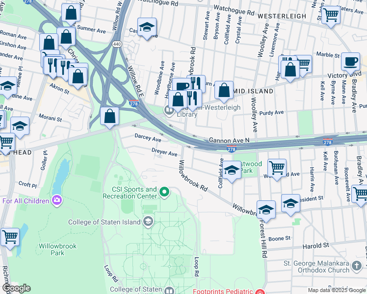 map of restaurants, bars, coffee shops, grocery stores, and more near 790 Gannon Avenue South in Staten Island