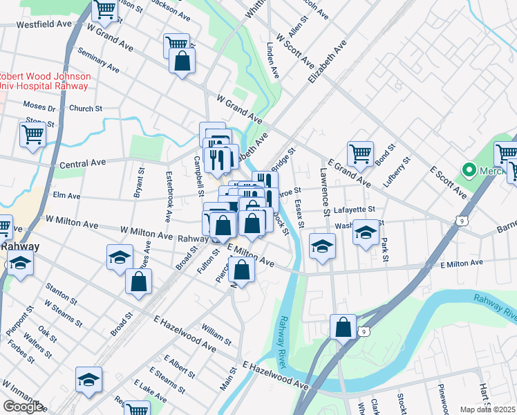 map of restaurants, bars, coffee shops, grocery stores, and more near 81 Monroe Street in Rahway