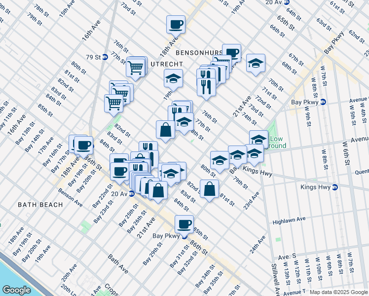 map of restaurants, bars, coffee shops, grocery stores, and more near 2028 79th Street in Brooklyn