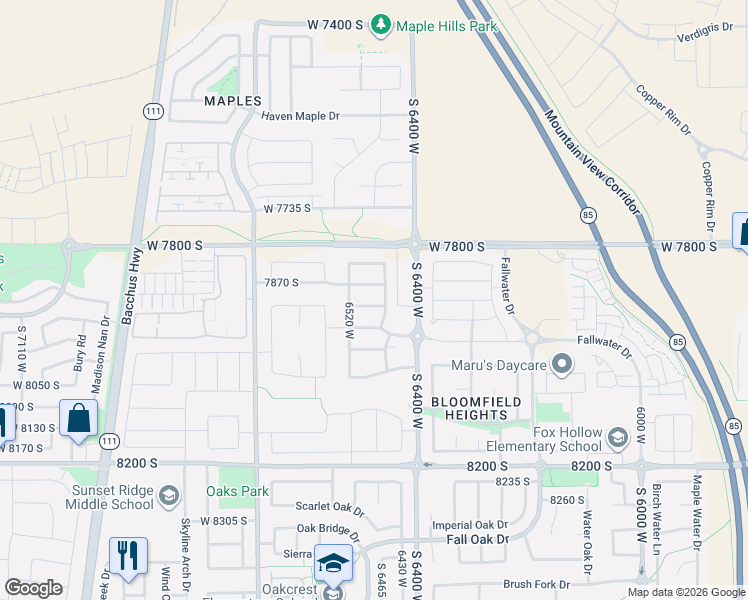 map of restaurants, bars, coffee shops, grocery stores, and more near 6487 West 7870 South in West Jordan