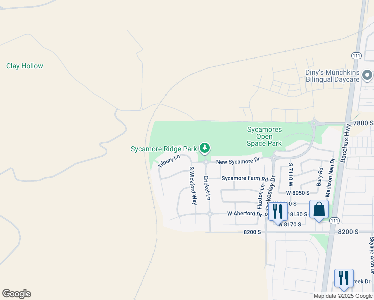 map of restaurants, bars, coffee shops, grocery stores, and more near 7488 Tilbury Lane in West Jordan